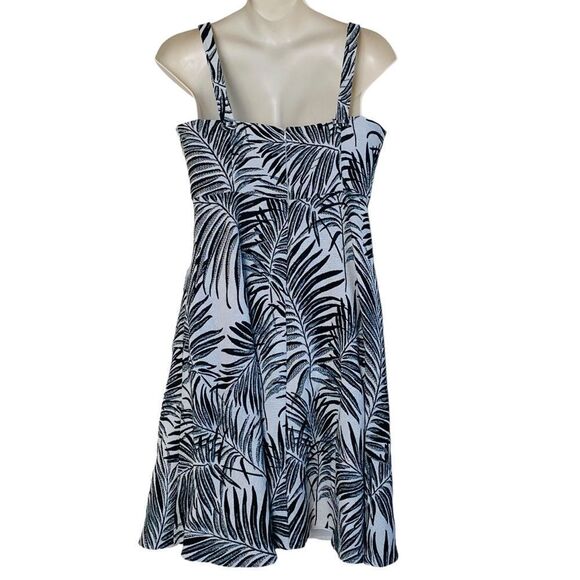 Hutch Aidy Black Ivory Jacquard Palm Frond Sleeveless A-Line Midi Dress Sz 16W - Picture 6 of 12